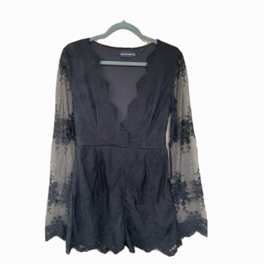 Pretty Little Thing Black Lace Long Sleeve Romper/Jumper